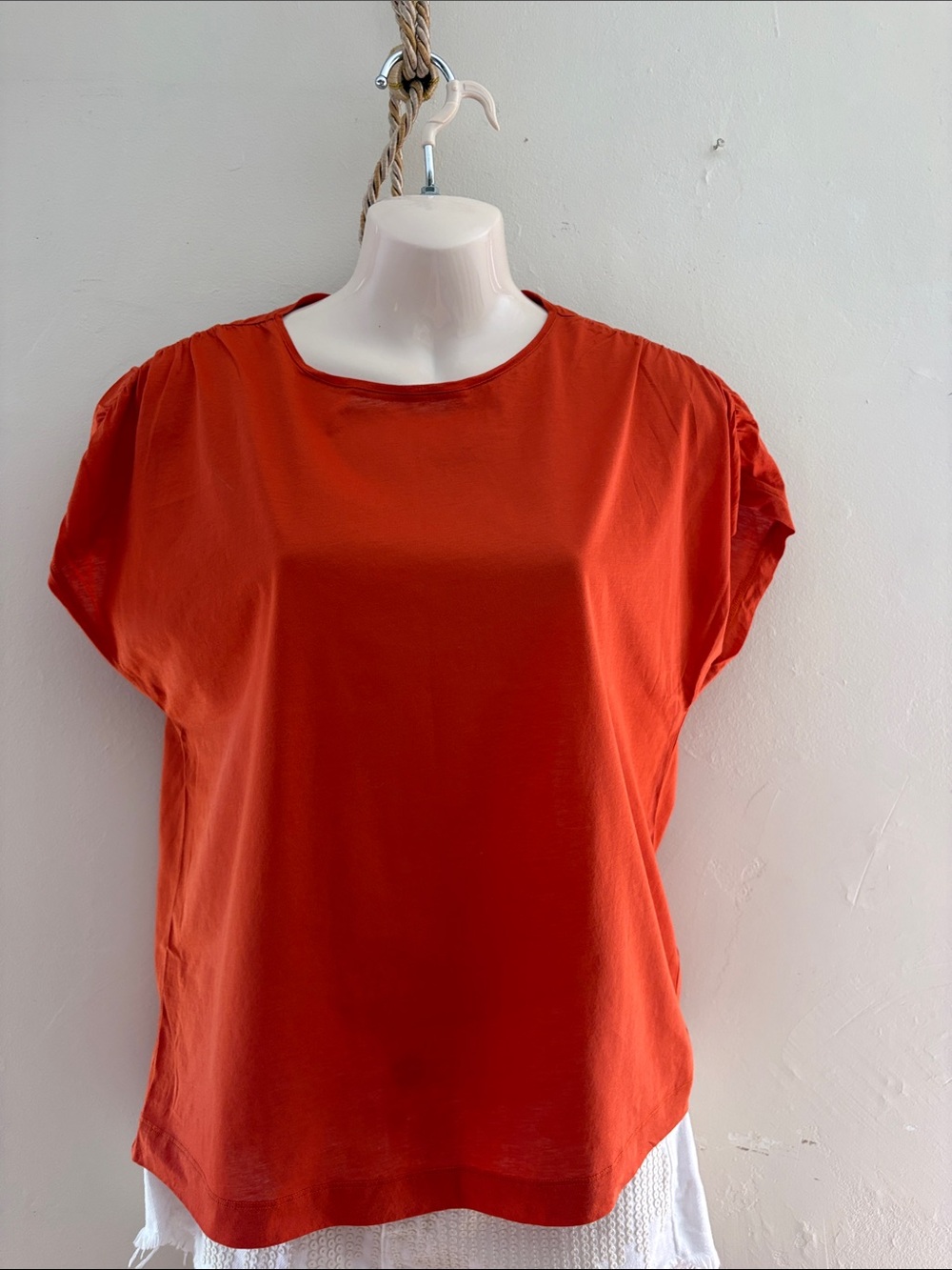Massimo Dutti Orange Short Sleeve Crewneck Top. Cotton